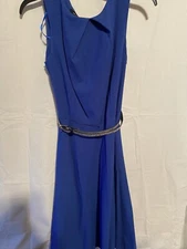 AB Studio Women's Sleeveless Midi Dress Size 10 Cobalt Career Blue Belted -NWOT
