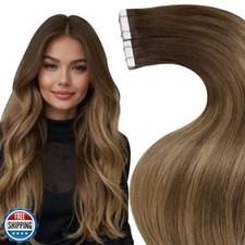 Hetto Human Hair Extensions Balayage Brown Ombre to Light Brown with Blonde T
