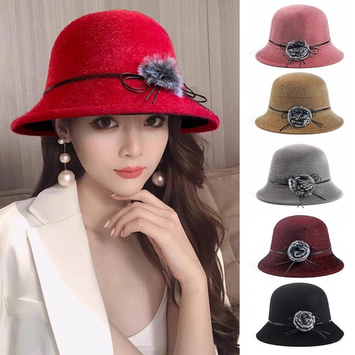 Cappello Berretto Donna Donna Vintage Floreale Lana Tondo Fedora - Foto 4