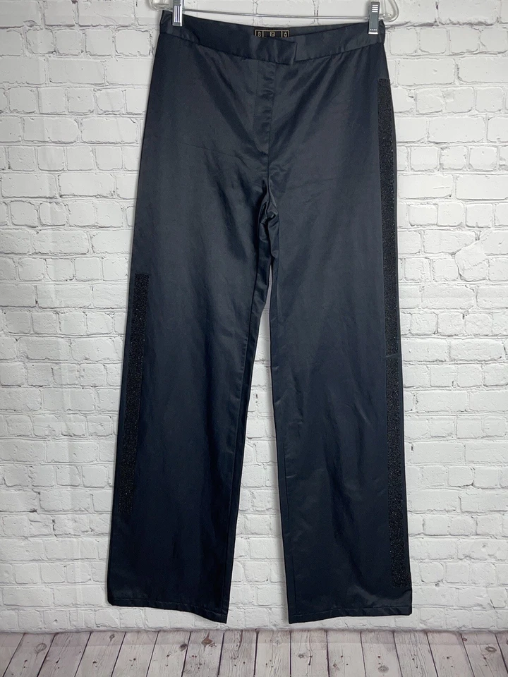 Pantalones de vestir de lujo Fendi Jeans Roma Amor negros pierna ancha con cuentas laterales tachonados 44