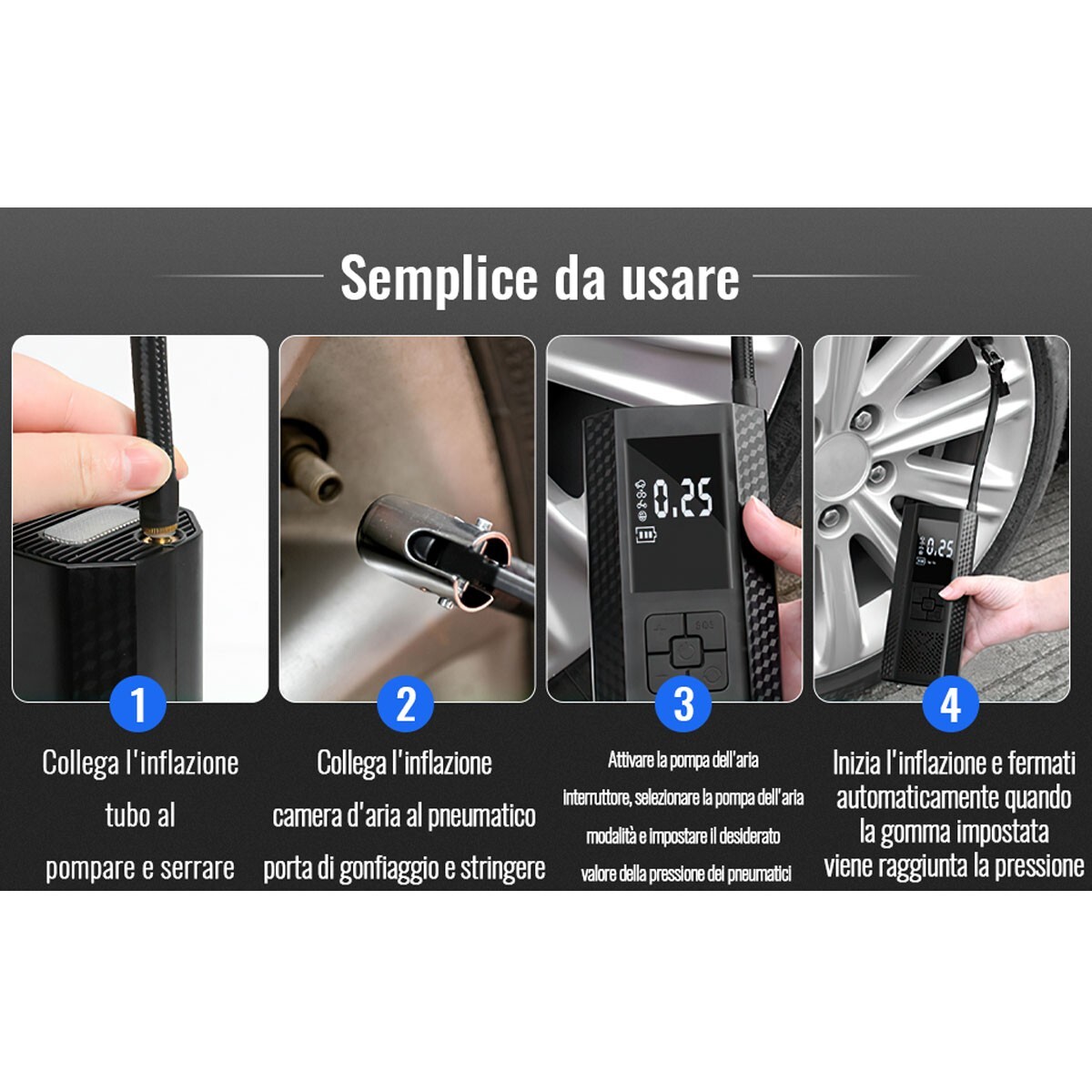 HOTO Compressore Aria Portatile Senza Fili - 150 PSI, Display LED, USB-C - Per Auto, Moto, Bici, Palloni - Foto 11