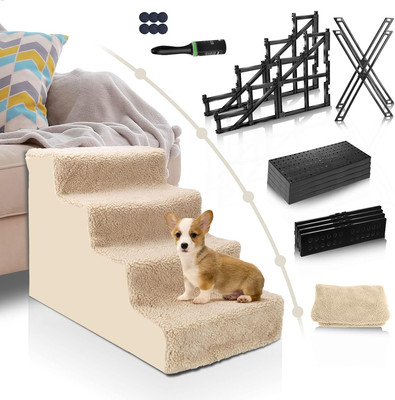 Dog Stairs&Steps for Small Dogs & Cats,Non-Slip 4 Tiers Plastic Dog Ramp/Ladder,