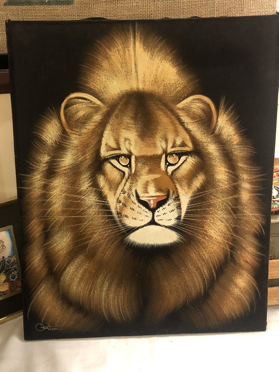 Vintage Ortiz Lion Painting On Fabric | eBay