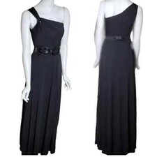 White House Black Market Sz 0 Long Black Formal One Shoulder Evening Dress Gown