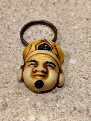 Vintage IMMORTAL NETSUKE Keychain POLYMER Brown Glaze Imitate Natural Material