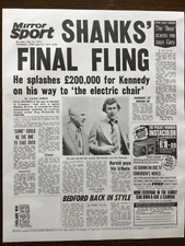 POSTER/NEWSPAPER PAGE : THE MIRROR 13th JULY 1974  :  “SHANKLY QUITS LIVERPOOL”