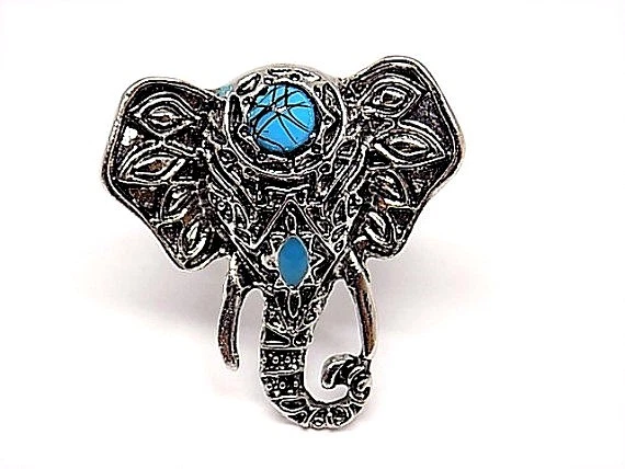 女士藏银绿松石可调节大象戒指带礼品盒! — 第 2/4 张图片