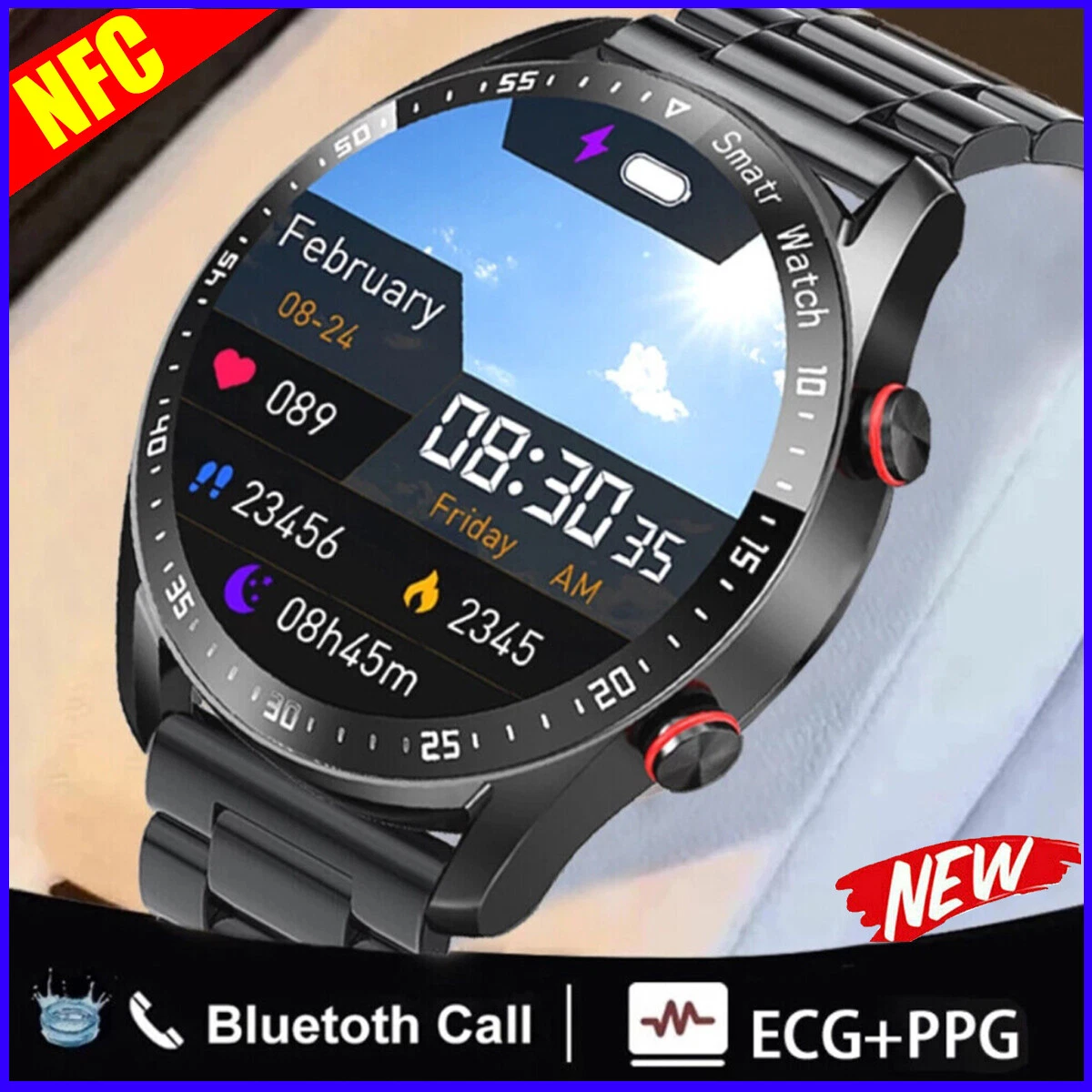 NFC Bluetooth Smart Watch Blood Oxygen ECG Heart Rate Body Temperature Tracker~
Opens in a new windo