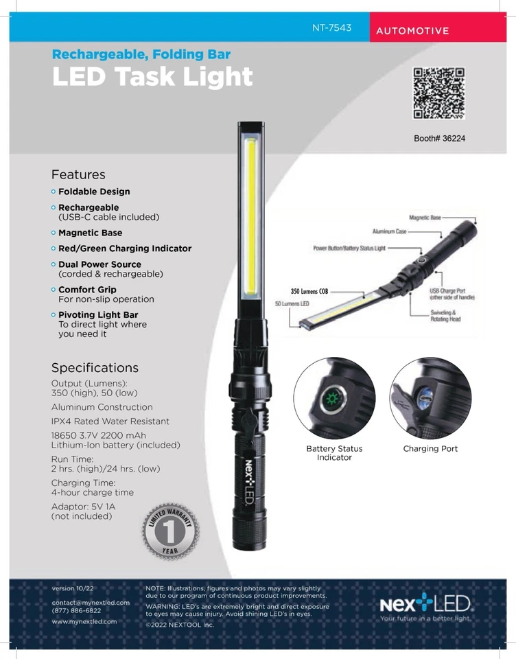 350 Lumen USB Rechargeable Work Light with Magnetic Base, COB LED Light, NextLED - Image 2 of 4