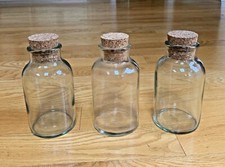 3 Clear Glass Bottles with Cork Stoppers