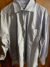 Ben Silver Fine Shirtings Blue White  Red Plaid Dress Shirt 17/43