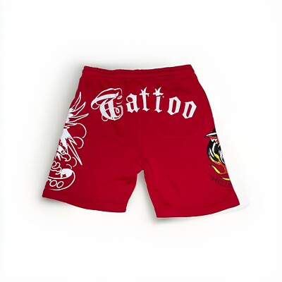 NWT Ed Hardy Men's (HELLCAT) Tattoo Fleece Shorts Size Medium W
