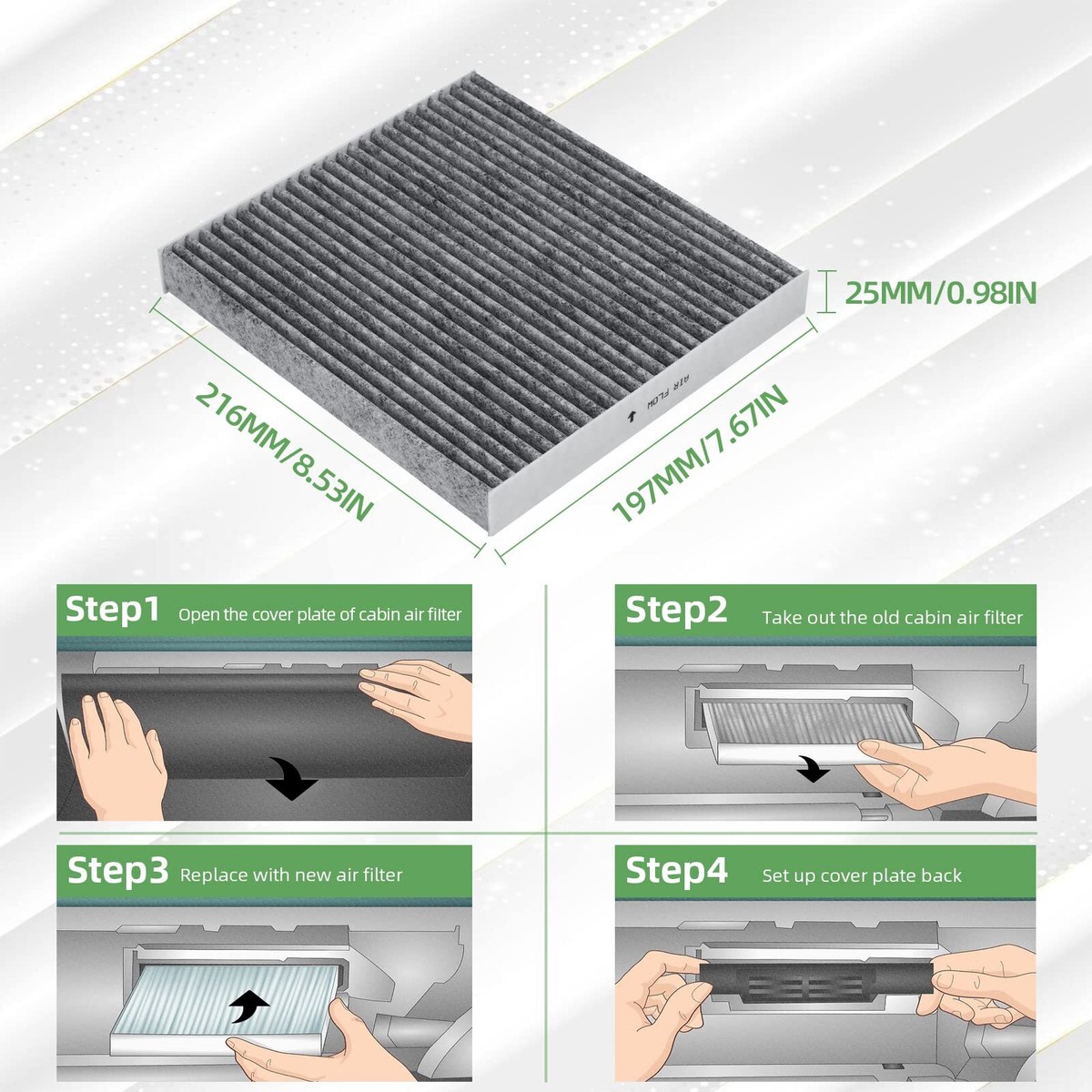 Cabin Air Filter 2-Pack For Toyota, Lexus, Subaru - Activated Carbon, Replaces 87139-0E040 - View #9