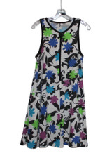 Unbranded Dress White Floral BlackTrim Front Zip Knee Length No tags See Measure