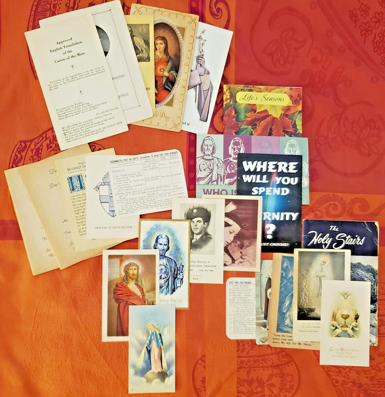 OLD VINTAGE HOLY CARDS, RELIGIOUS PAPERS, INFORMATION, LOT 24-MIXED COLLECTION
