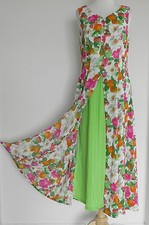 Vtg Dah Young Dress Sleeveless V-Neck Swing Layered Maxi Vibrant Floral Size M