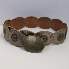 Fossil Genuine Leather Concho Belt Western Studded Floral Buckle Womens Boho