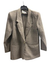 Alfred Dunner Gray Plaid 1 Button Blazer Petite SZ 12 Shoulder Pads