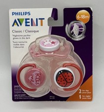 Philips Advent Classic Pacifier  3 Pack 6-18 months Pink,Red,White Glow in Dark