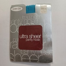 Vintage Pantyhose Ultra Sheer Tights Turquoise Blue Colored Xtra Wide Queen Size