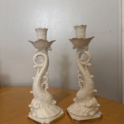 Vintage Lenox Aquarius Dolphin Candle Holder Candlesticks 24K Gold Trim Retired