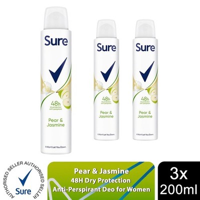 Sure Women Deo Spray Birne & Jasmin mit 48 Stunden Schutz 200 ml, 3er Pack