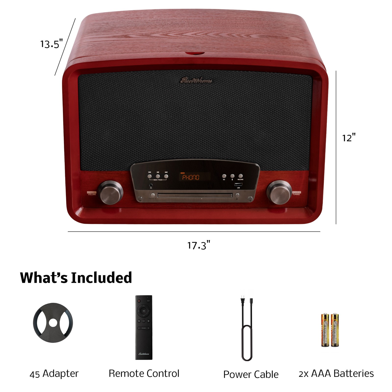 Electrohome Vinyl Record Player - Turntable, Bluetooth, Radio, CD, Vinyl to MP3