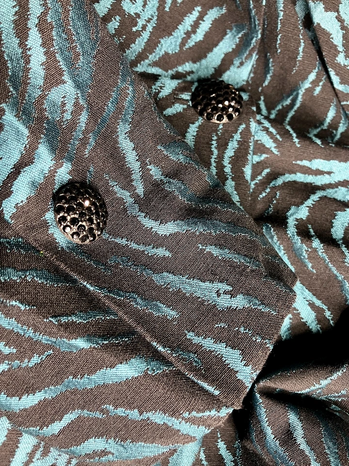 DANA BUCHMAN куртка портрет воротник черный бирюзовый TIGER полоски со стразами кнопки 8 - Изображение 4 из 4