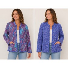 Appleseed Reversible Quilted Patchwork Small Jacket Blue Pink Boho Coat