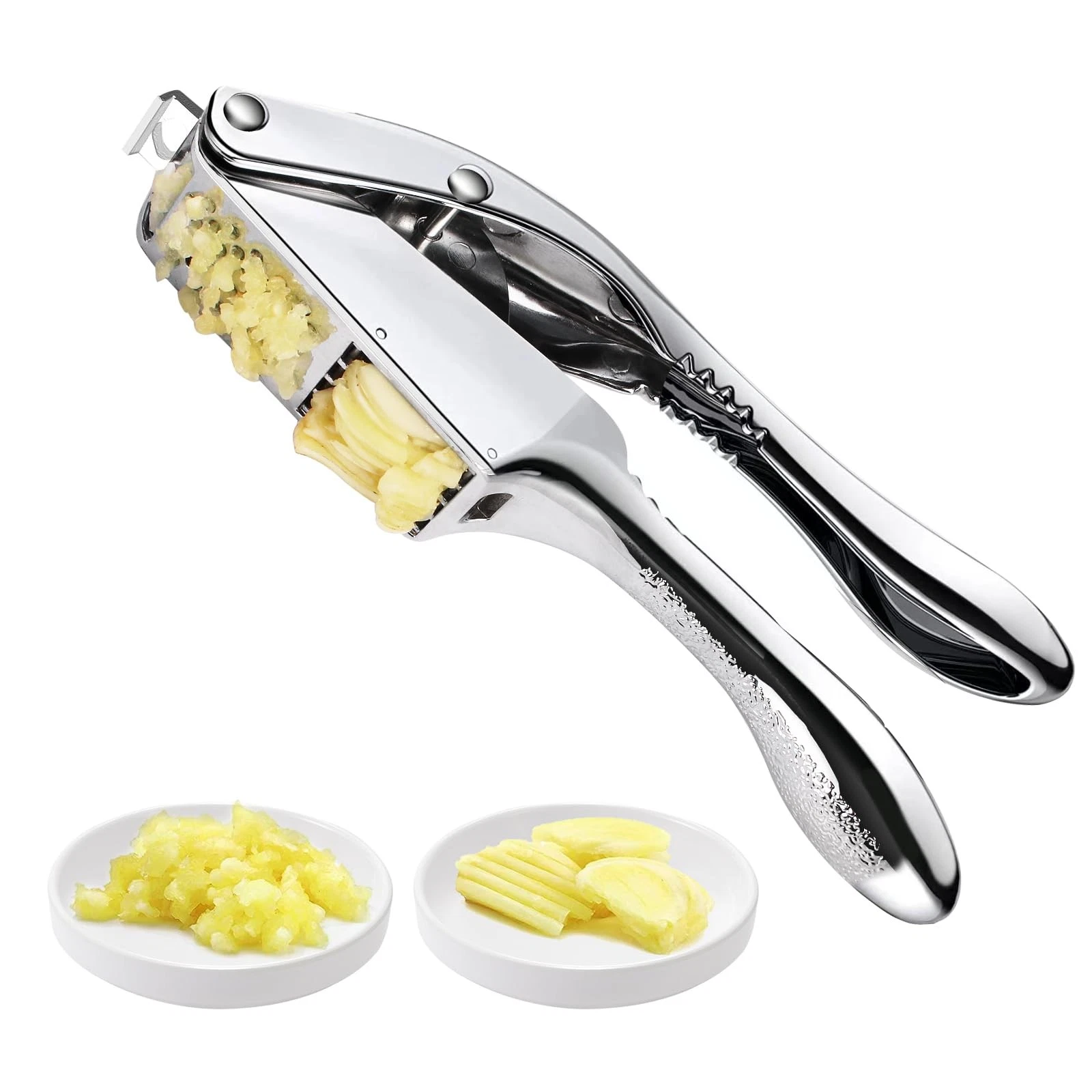 Garlic press and slicer 2 in 1,Effortlessly Crush, Slice, and Mince Garlic,wi...