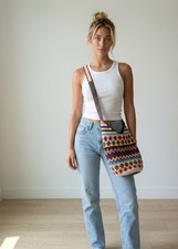 Vintage Crochet Bag Boho Bucket Festival Hippie Shoulder Crossbody Purse