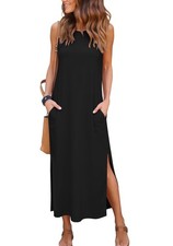 RUMIA Dresses for Women 2026 Casual Summer Maxi Flowy Formal Medium, Black 