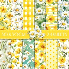 24-Sheet Sunflower Daisy Scrapbook Paper Pad - Double-Sided Junk Journaling Pape