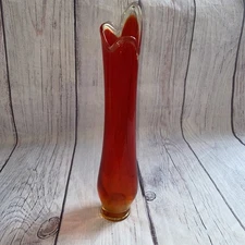 Vintage LE Smith Glass Red Amberina 3 Finger Swung Vase MCM 13 Inches Tall
