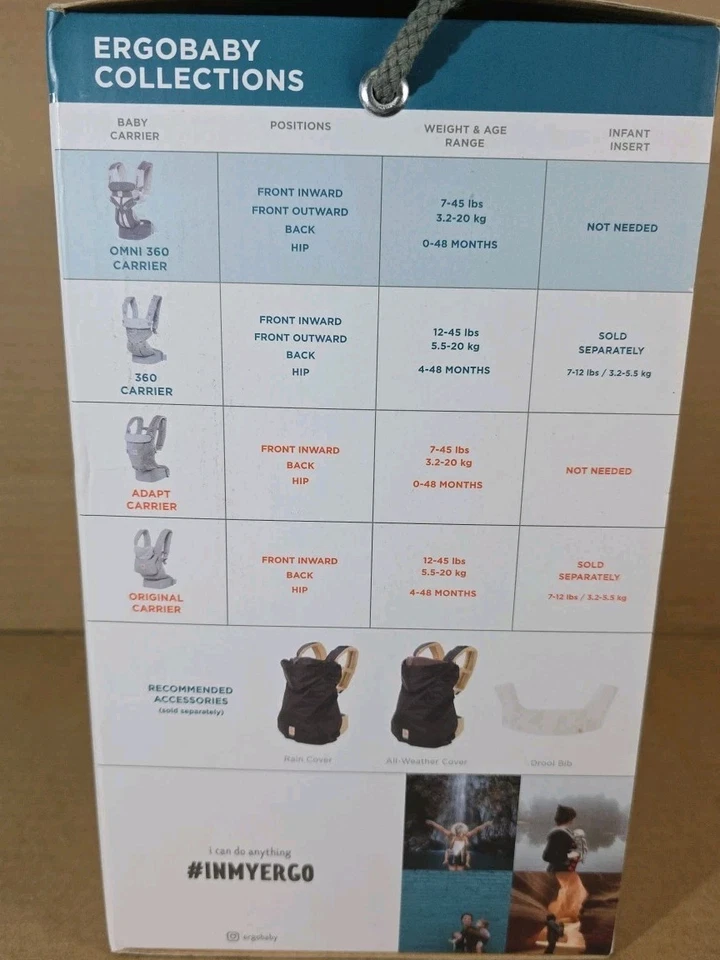 Portabebés Ergobaby Omni 360 TODAS las posiciones recién nacido a niño pequeño 7-45 pds gris Foto 3 de 3