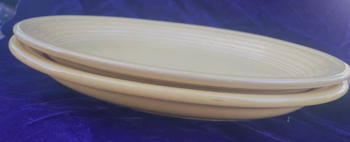 VINTAGE HOMER LAUGHLIN FIESTAWARE (2) YELLOW OVAL PLATTERS 11" BY 9" #55 & #56