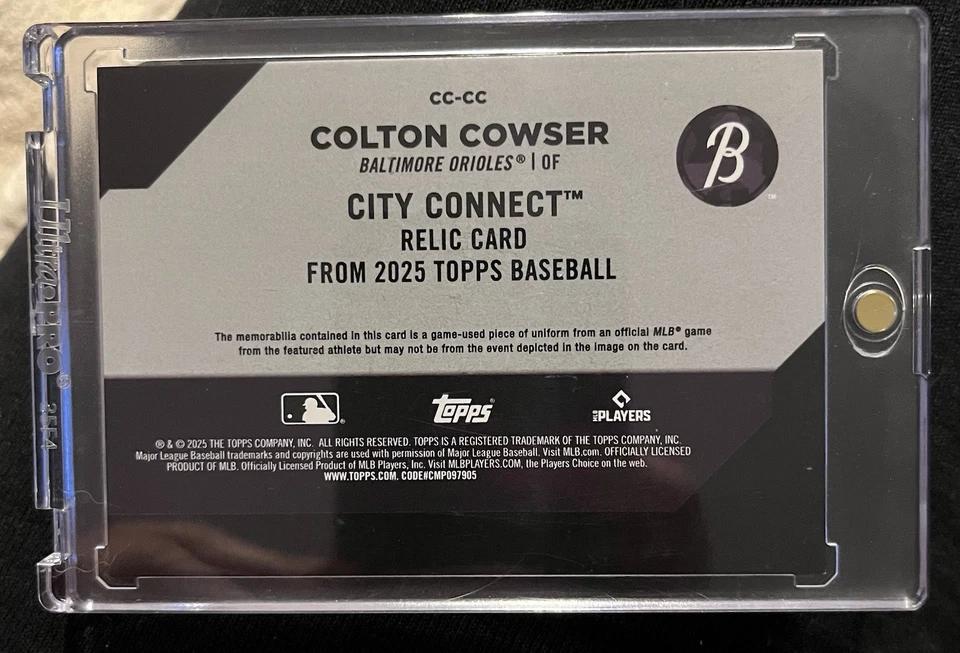 2025 Topps Series 1 Baseball City Connect Relic #CC-CC Colton Cowser Baltimore - Image 2 of 2