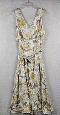Talbots Women's Sleeveless Metallic Floral Belted Dress Petites Size 10