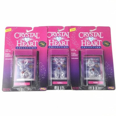 NOS Vintage Crystal Heart Collection Rabbit Cat Dog Plastic Figure Toy Lot