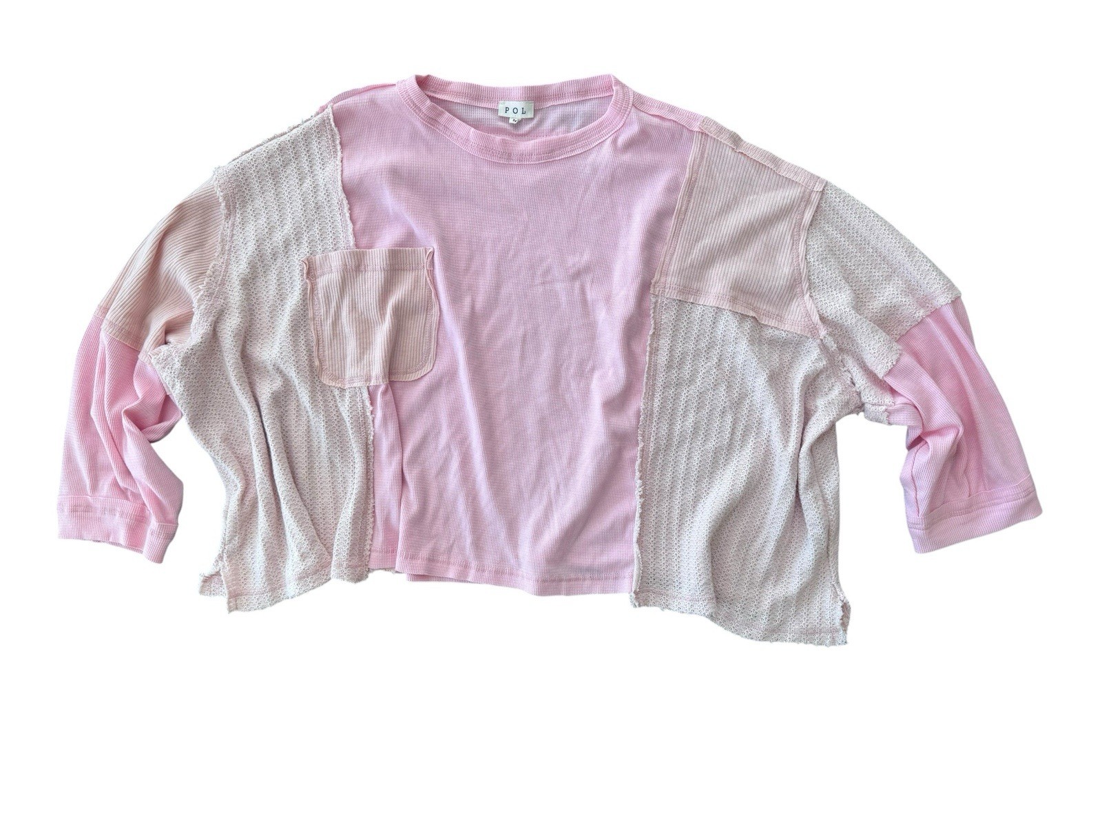 POL Patchwork Waffle Knit Pink Pullover Shirt Top… - image 1