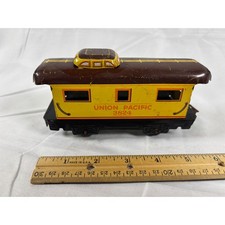 Vintage Union Pacific 3824 Caboose Tin Litho Toy Train Car Yellow Brown 6 Inch