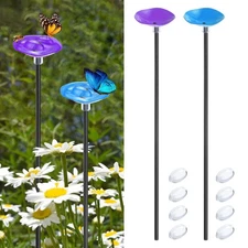 2-Pack Bee Watering Station, 11.8 Inch Metal Bee Bath  for Garden [Purple/Blue]