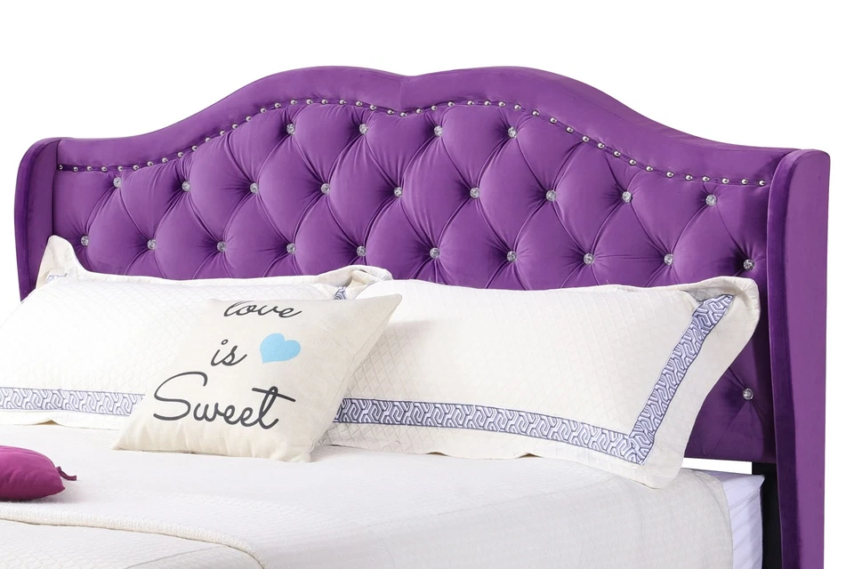 Полноразмерная кровать с мягкой обивкой Glory Furniture Joy Velvet фиолетовая - Изображение 2 из 4