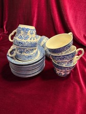 Vintage English Ironstone EIT Willow cups and saucers, set of 10, c. 1970s-1990s