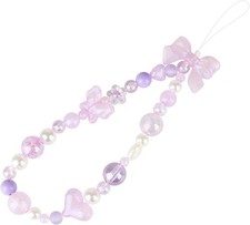 LUVI Beaded Phone Charm Lanyard Wrist Strap Love Heart Bow Beads Butterfly Chain