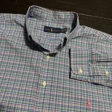 Ralph Lauren Button Down Men 2XB Blue Pink Green Plaid Cotton Shirt Big  Tall