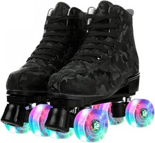 Roller Skates Women Men Cowhide High-Top Shoes Classic Double-Row Roller Skate