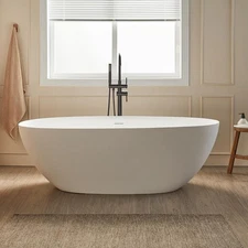 Durable 59 in.Free Standung Bathutb Matte White Deep Bathtub Made of Stone