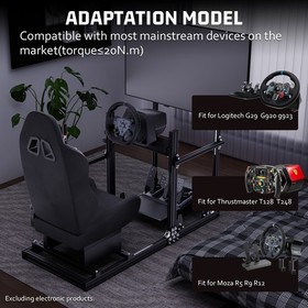 Hottoby 3060 Aluminum Racing Sim Cockpit Stand With Black Seat TV Stand Logitech