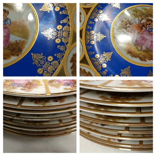 Rare Bareuther Waldsassen Bavaria Germany Dinnerplates Plates Blue Gold 8 PC Set - Picture 9 of 13